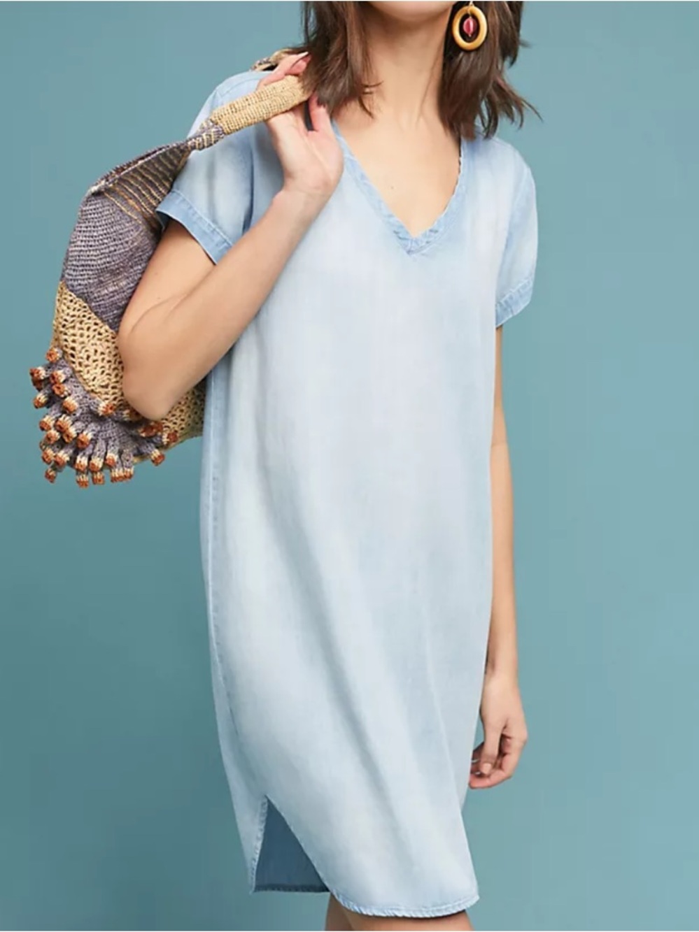 Anthropologie Cloth & Stone Justine Dress Short Sleeve Chambray Mini Size XL